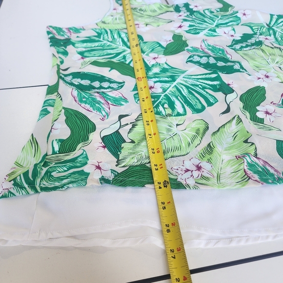 Casey Keys Tank Top Beach Vacation Tropical Print Cruise Palm Leaf Beige Green L - Picture 3 of 10